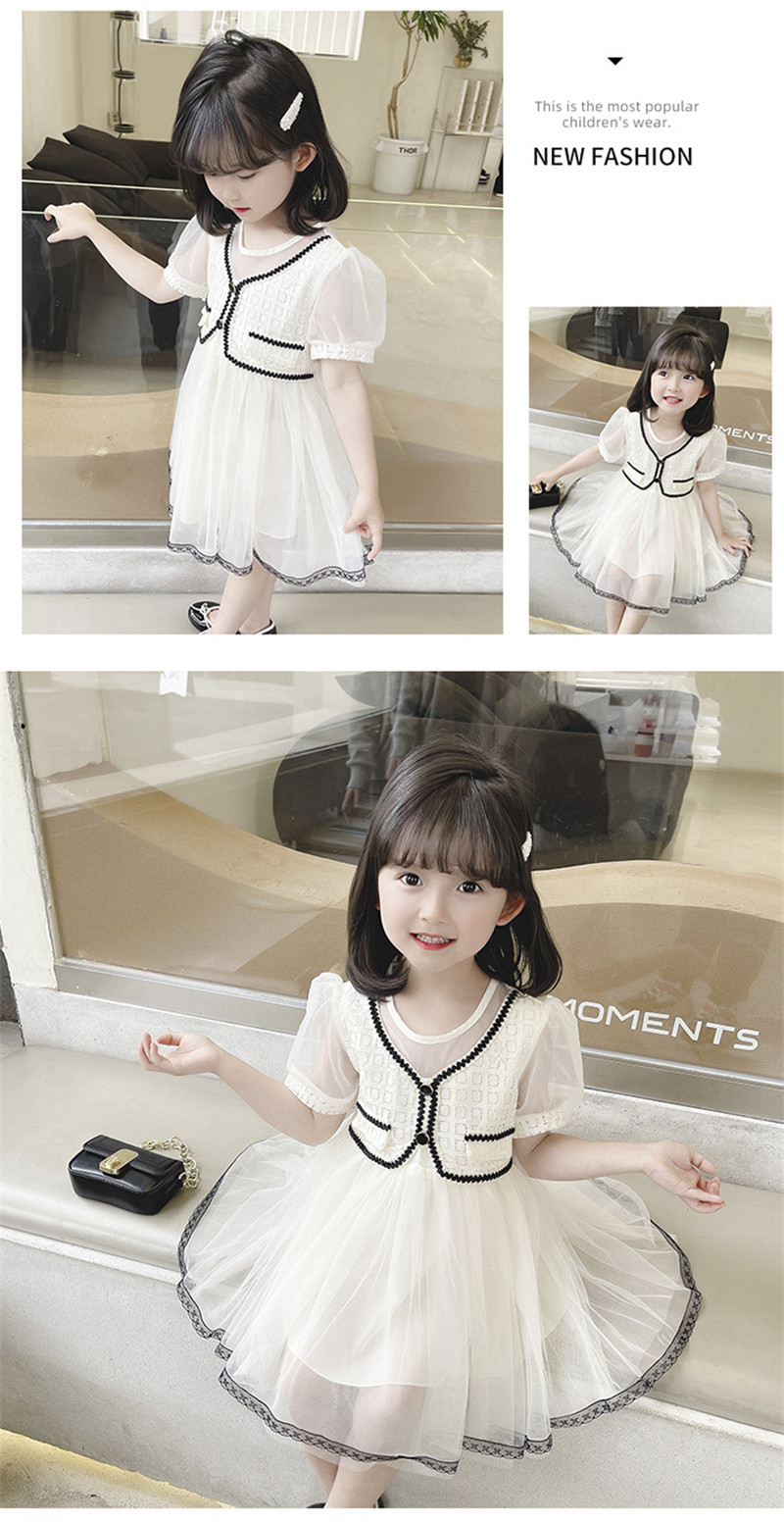 Summer dress for girls 2022, a cute short-sleeved princess dress for little kids with a Korean style and a cute chanel-like mesh fabric pic 10