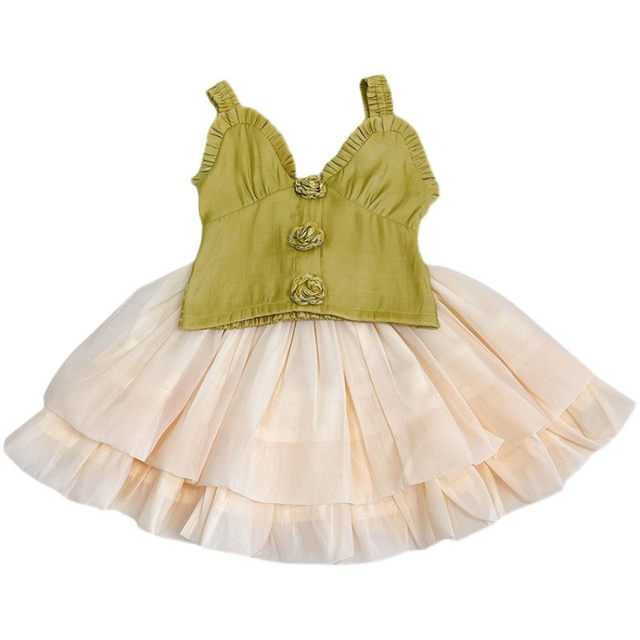 Girls fashion suit 2022 summer new Korean version baby camisole mesh skirt children's fashion summer dress