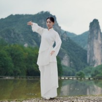 Yizhi (Jiangshanshuiyi) Chinese style elegant irregular top and pants suit white fairy spirit
