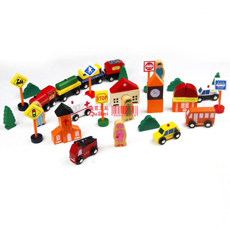 Wooden scene building blocks wooden locomotive Brio rail cart cart early education children's puzzle 6 toy 3 years old