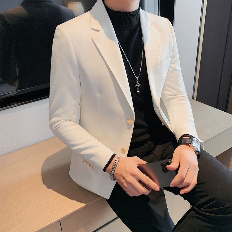 Single-Breasted White Blazer for Men, New Spring/Summer/Autumn Style, Solid Color, Versatile, Business Casual, Slim Fit White Suit