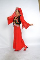 Xinjiang conjoined stage stage performance costume dance performance Women minority Uygur costume Red 2