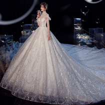 French light luxury main light wedding dress 2022 new dragged tail mass is the bride's little super fairy dream starry sky