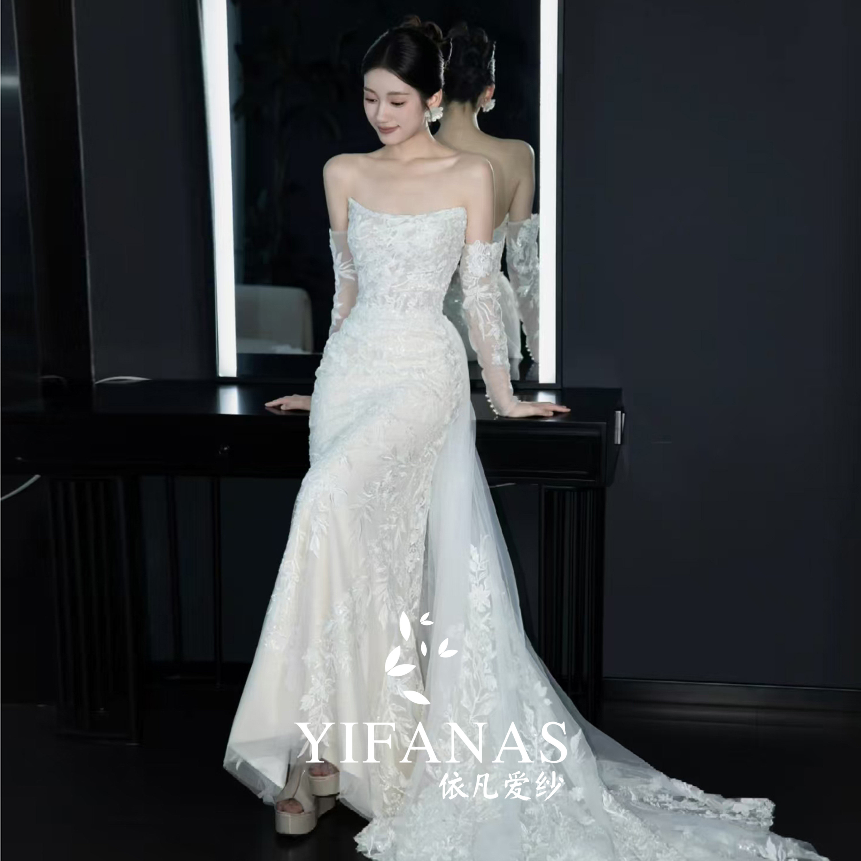Свадебное платье bride 2025, новое легкое газовое платье-топик из французского кружева со шлейфом, высококачественная текстура, высококачественный стиль, ярко-белое