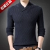 Mùa đông 100% cashmere áo len nam Trung niên màu rắn V-cổ dày ấm áp lỏng rộng kích thước áo len nam dưới áo len quần jogger kaki Áo len