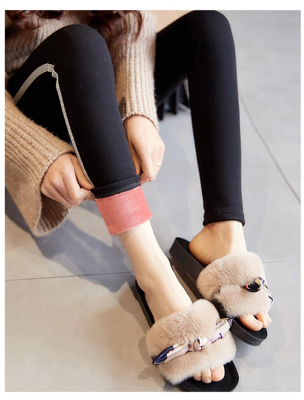 Quần cạp cao cộng với quần legging nhung nữ mùa thu đông quần dài bó sát quần skinny bó sát mỏng hai quần thanh