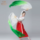 Древний стиль, танцевальный веер, шелковый танец, длинный веер, зеленый расширенный градиент, классический танец, длинный толстый веер, танцевальный реквизит