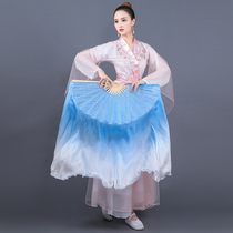 Dance fan light blue gradient double-sided silk fan Jiaozhou Yangko fan for adults and children classical dance square dance dance fan