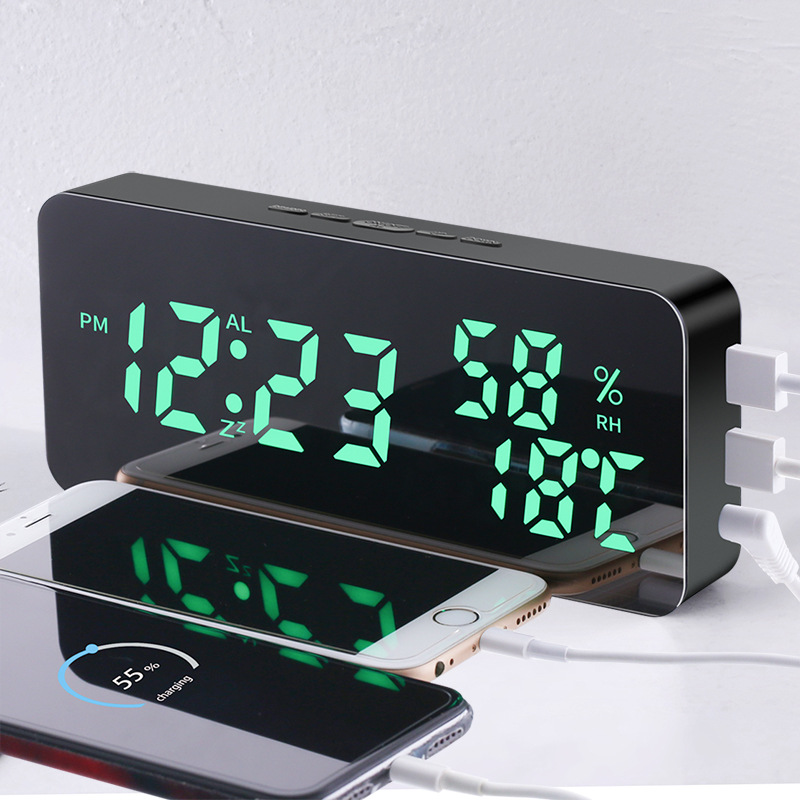 Net reddiscoloration LED clock digital clock Korean wind ins modern living room bedroom headboard nighttime luminous electronic alarm clock humidity