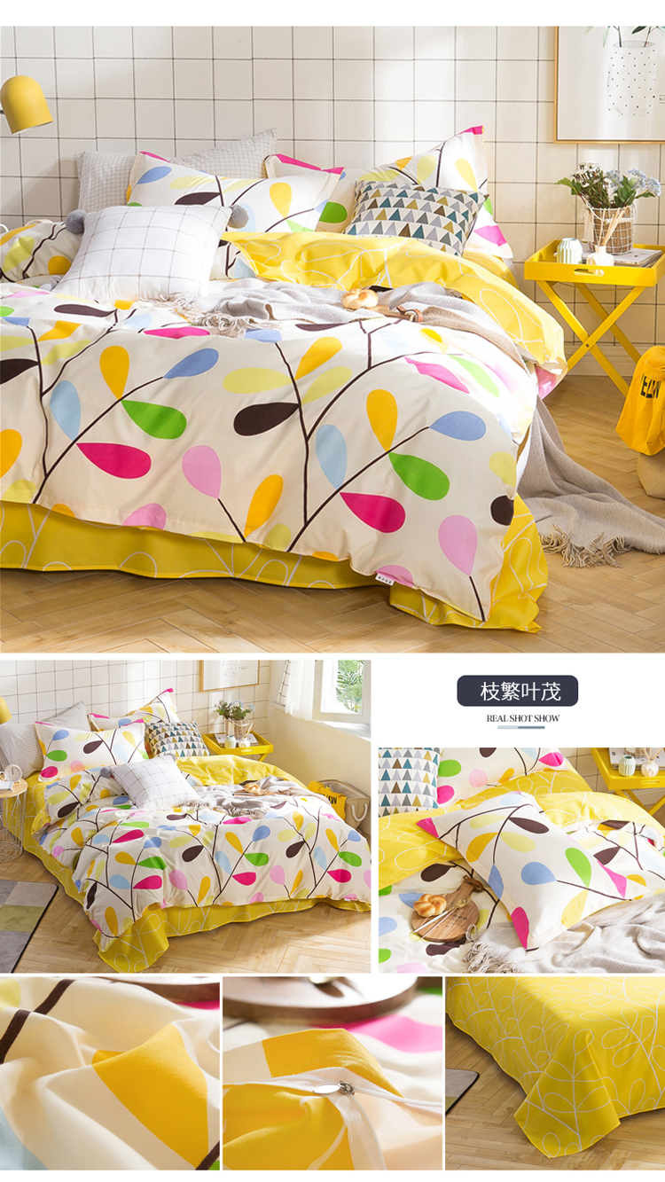 Net màu đỏ tờ bông giường ba bộ bông sinh viên phòng ngủ đơn quilt cover 2 bộ mùa hè bốn miếng