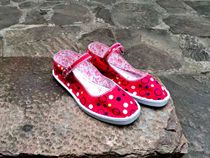 Plastic bottom female square mouth cingulum fabric shoes color strips lint handmade single shoe flat bottom casual not smelly feet low help