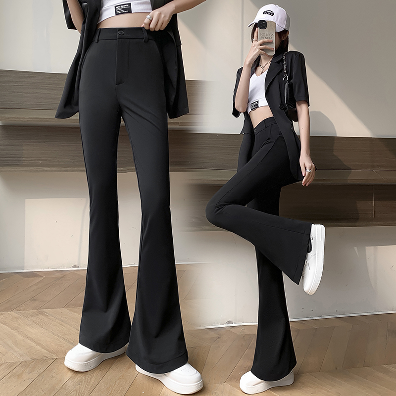 High-waisted slim and slightly flared horseshoe pants for women in summer