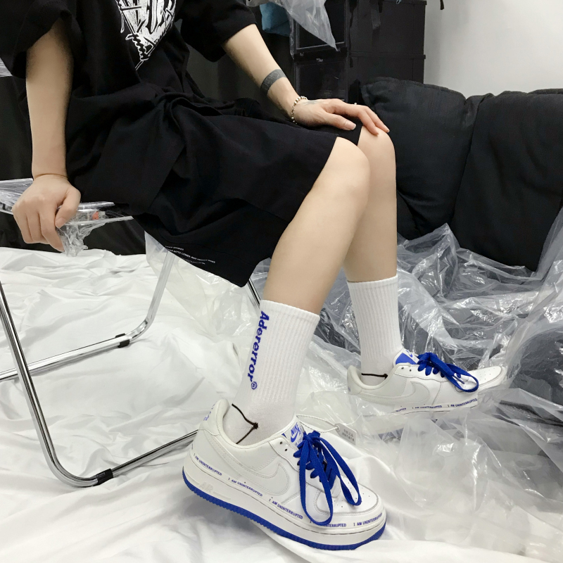 Double-Needle English Ader Error Socks, Blue Street Style Versatile Women's Mid-Calf Trendy Long Socks ins Women's and Men's Socks Double-Needle English Ader Error Socks, Blue Street Style Versatile Women's Mid-Calf Trendy Long Socks ins Women's and Men's Socks