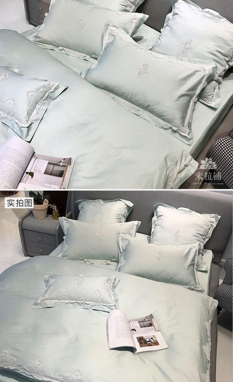 Simple Bắc Âu đầy sao thêu 60 màu trắng satin gia đình chăn 1.8m bốn giường bông - Bộ đồ giường bốn mảnh chăn ga cao cấp