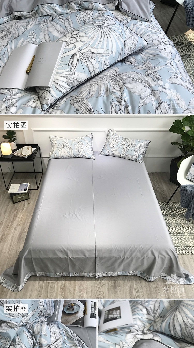 Phong cách Bắc Âu đen trắng phác thảo cotton bốn mảnh đặt văn học nhẹ bông sang trọng 60 Bộ đồ giường cotton Ai Cập ngủ trần - Bộ đồ giường bốn mảnh chăn gối
