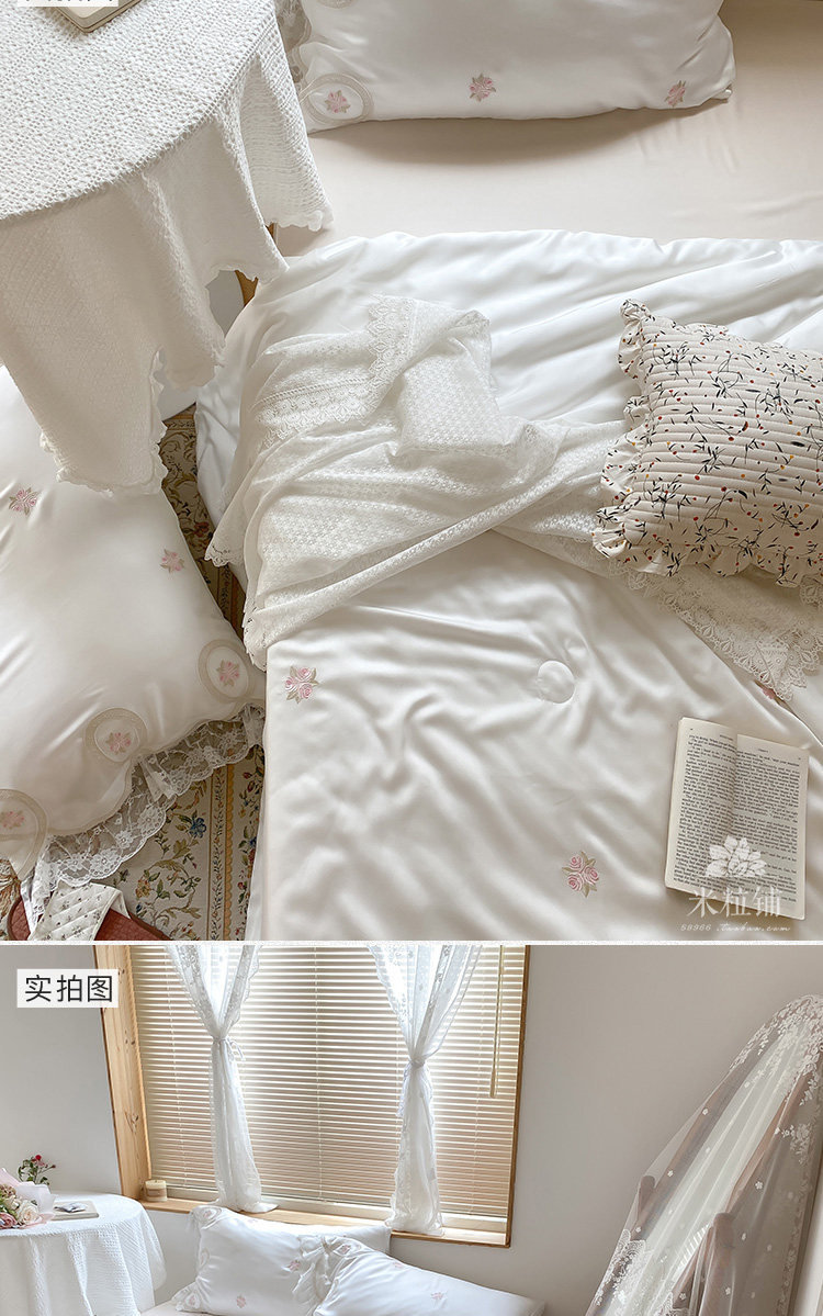 Химические волокна 公主风夏凉被蕾丝80双面支天丝夏被四件套 裸睡空调被夏季可机洗 OTHER