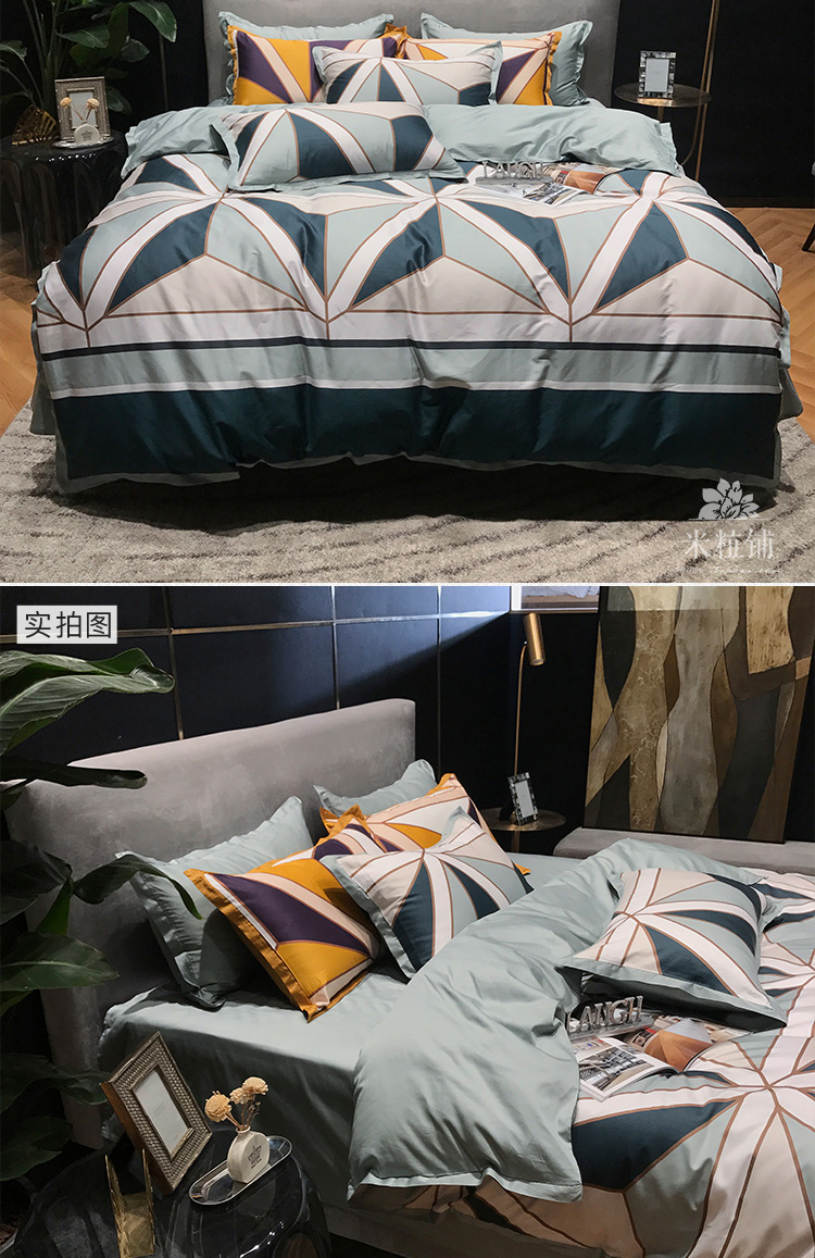 Phong cách Bắc Âu 60 cotton dài chủ yếu cotton bốn mảnh lưới lớn hình kim cương bông chăn tấm trải giường - Bộ đồ giường bốn mảnh chăn ga gối đệm khách sạn