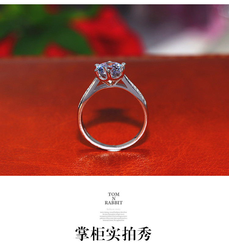 925 sterling silver bạc cổ điển sáu claw 1 carat mô phỏng nhẫn ladies kim cương nhẫn cưới zircon micro-set kim cương bạc tính khí