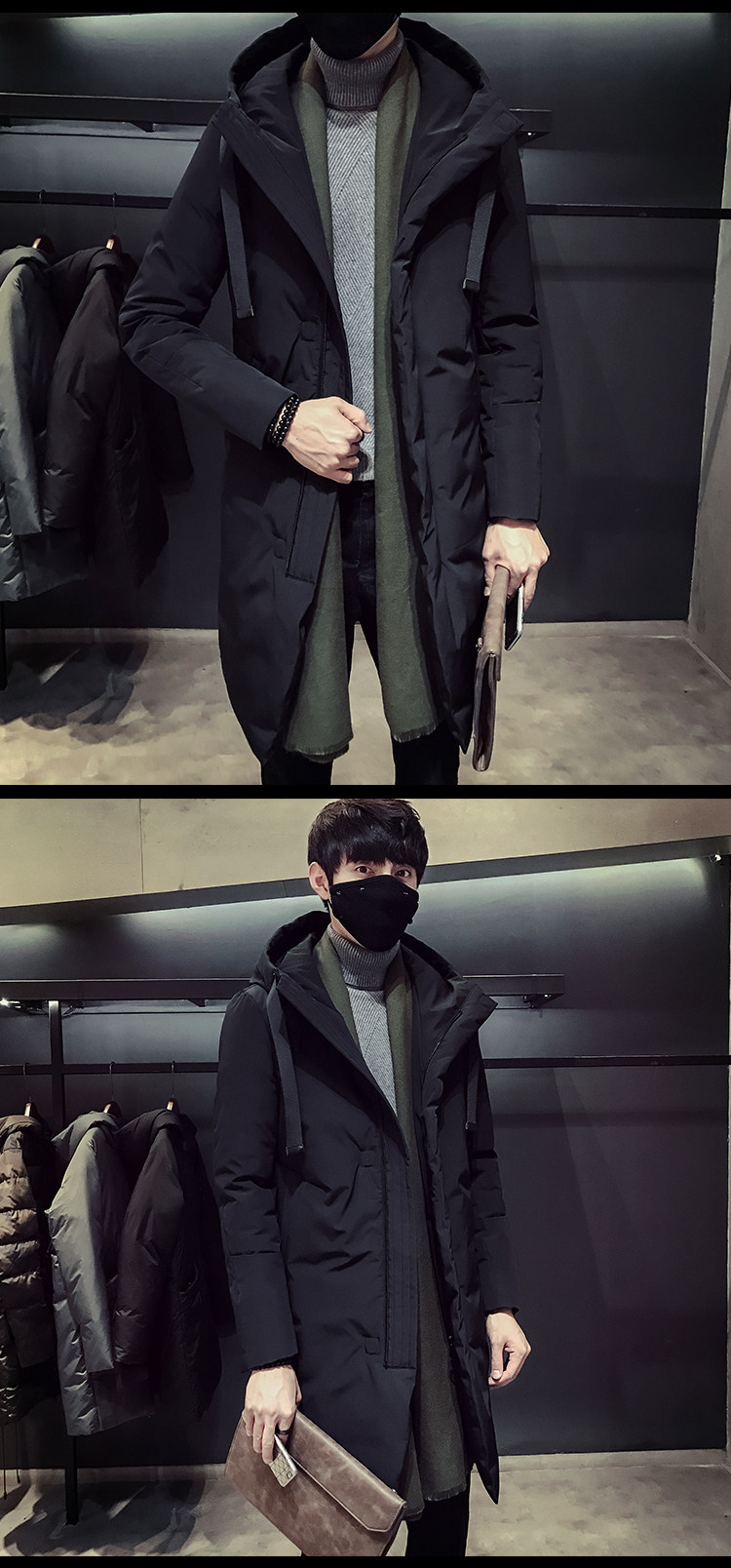 Playboy, зимний длинный пуховик, трендовая куртка, облегающий крой, средней длины, увеличенная толщина, в корейском стиле playboy / Playboy 