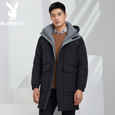 Пуховик мужской 花花公子中长款连帽羽绒服男加厚冬装休闲防寒保暖白鸭绒男士外套