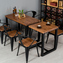 Industrial style restaurant commercial table snack bar dining table and chair combination American solid wood dining dessert milk tea shop table and chair
