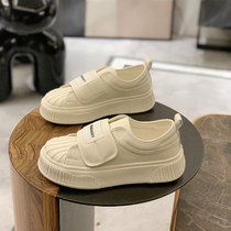 Thick-bottomed shell-top sponge cake hook-and-loop biscuits 2023 new leather college style white casual board