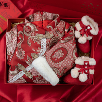 Winter newborn baby clothes gift box clothes set gifts high-grade thickened Velvet New Year Clothes Cheongsam