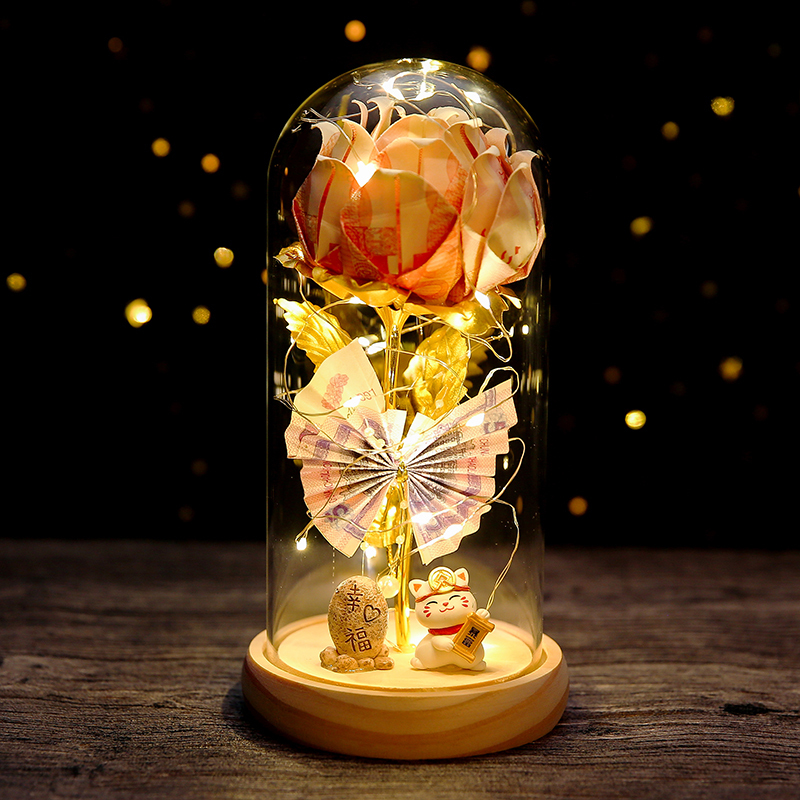 Chinese Valentine's Day Gift, Money Can Be Spent on It, Glass Cover, Creative Gift, Rose Flower Diy, Gift for Wife, Gift for Girlfriend Chinese Valentine's Day Gift, Money Can Be Spent on It, Glass Cover, Creative Gift, Rose Flower Diy, Gift for Wife, Gift for Girlfriend