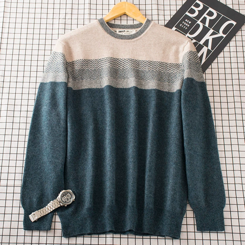 Được sản xuất tại Nội Mông áo len cashmere nguyên chất dày ấm áp nam trưởng thành lỏng lẻo áo len trung niên len áo len B23 - Áo len Cashmere