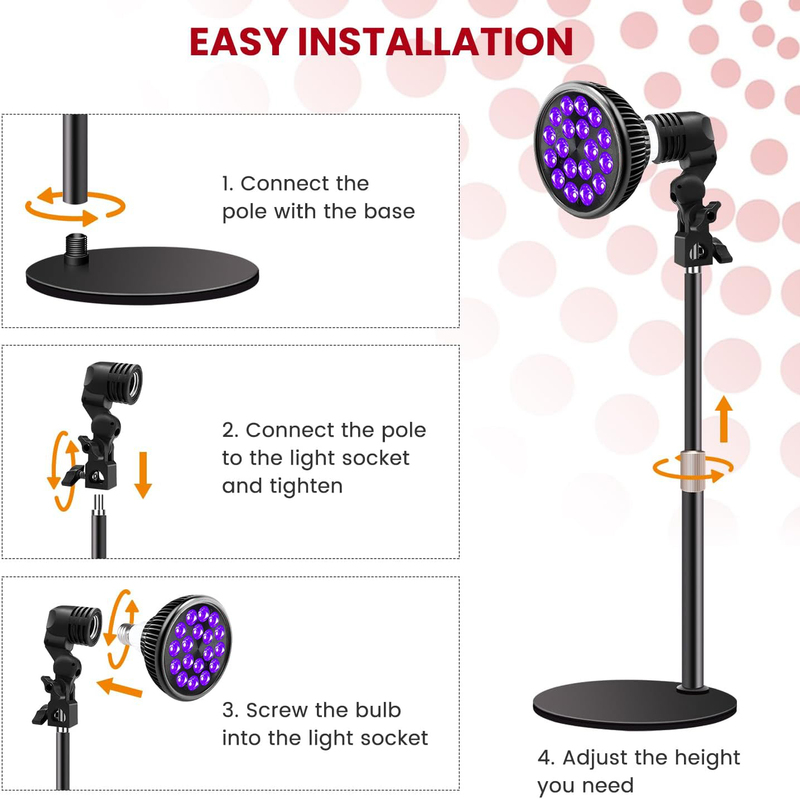 18-Lamp 54W Tanning Lamp Par38 Full 460 Blue Light Purple Light 395Nm Desktop Retractable Clip-On Home Lamp