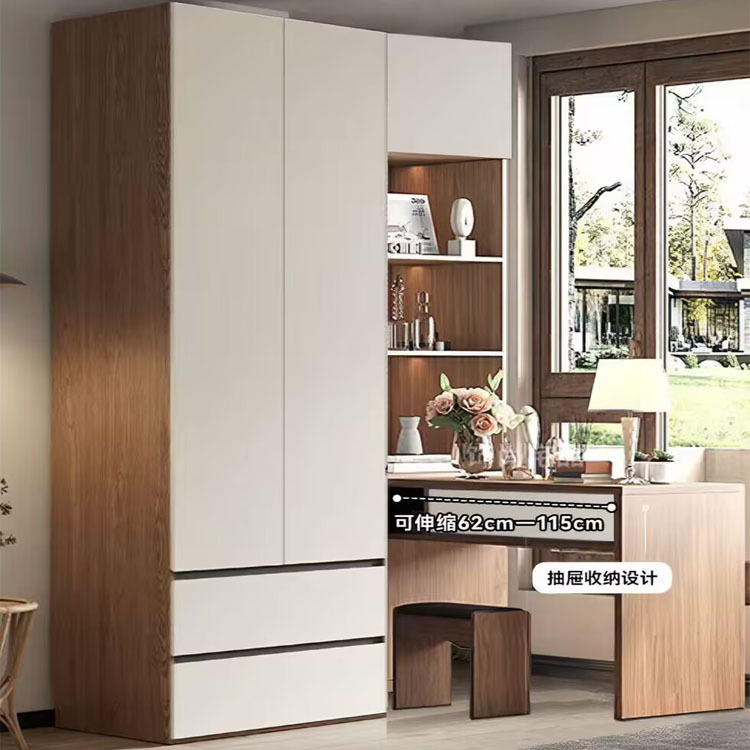 Wardrobe with Desk and Corner Unit, Integrated Home-Use Children's Bedroom Extendable Computer Desk, Small Apartment Corner Bookshelf Combination