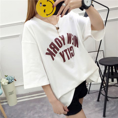 Real shooting summer new Korean loose ins short sleeve V-neck T-shirt net red student round neck Pullover trend