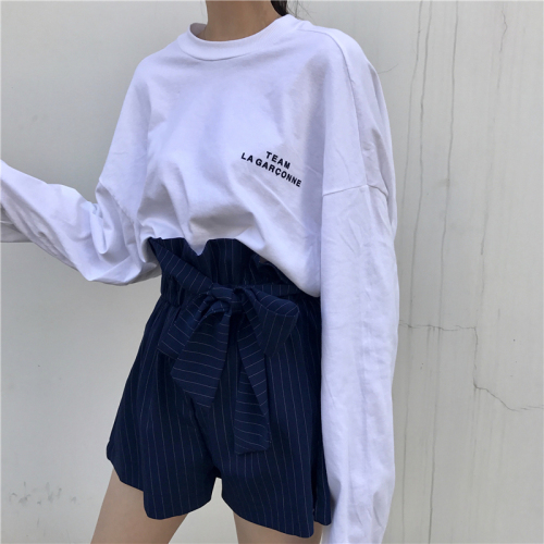 Korean autumn T-shirt jacket with letters, long sleeves, loose sizes and pure pornographic couples