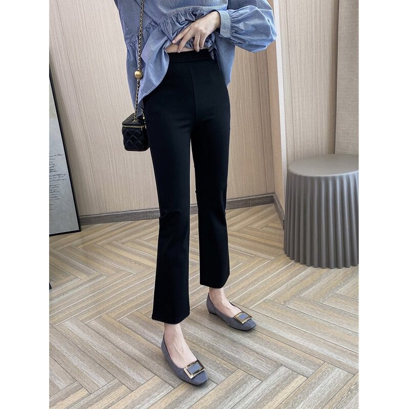South Korean summer new black micro-horn elastic large size female fit and fat sister mm loose display slim fit 90% pants