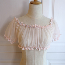 Retro lace lolita dress day soft sister with light pink blowing shirt lotus leaf bubble sleeve short