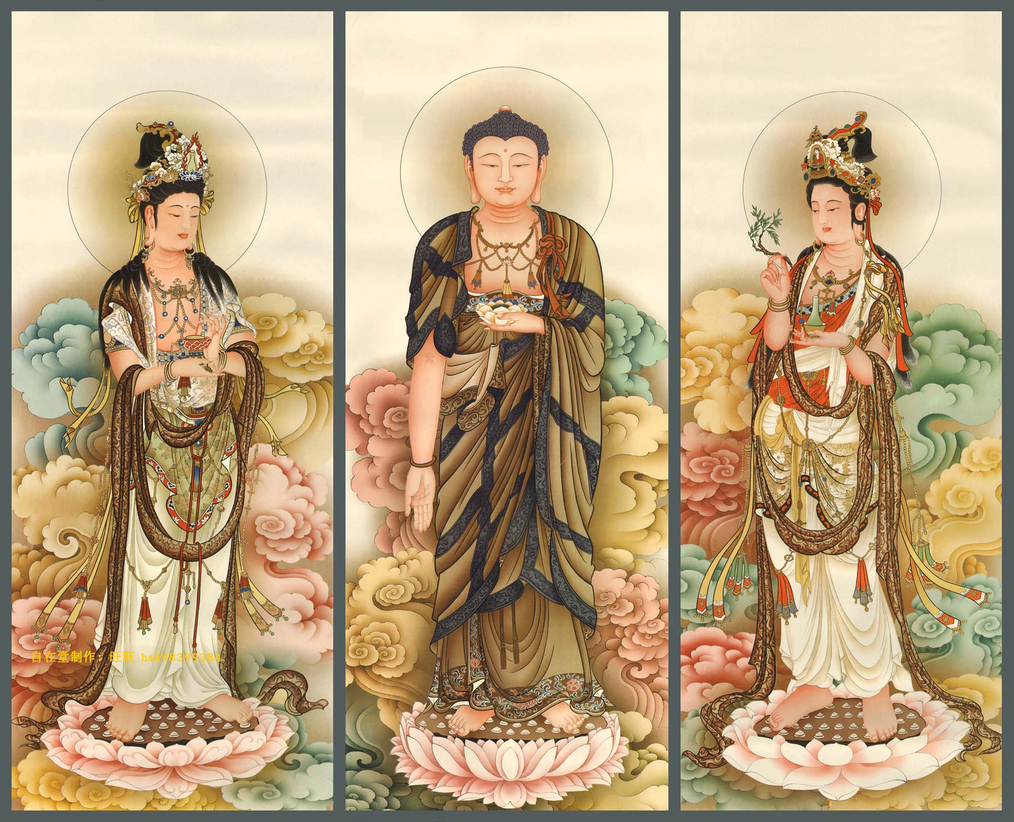 Self-contained hall is related to the South No Western Three Saints A08 Buddha Statue Exquisite Buddha Portrait - Silk Hanging Painting