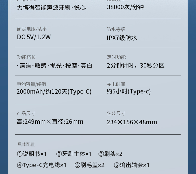 力博得 声波电动牙刷 5档调节+感应充电 图35