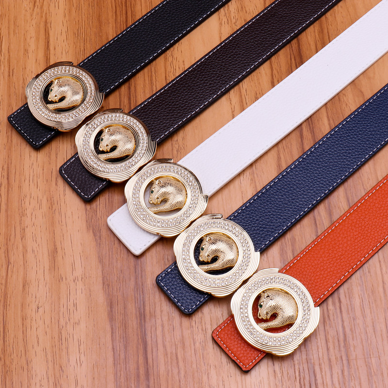 Inch 5 Water Drill Belt Business Men Lychee Striped Belt 100 Hitch Men Smooth Buckle Leopard Subhead Genuine Leather Casual Pants Strap