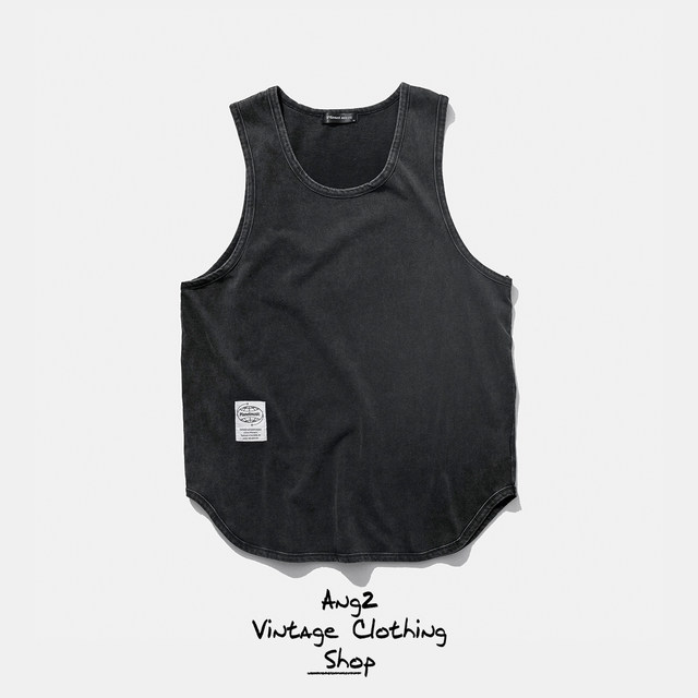 Ang2Stu texture nice240g ຝ້າຍບໍລິສຸດຂອງຜູ້ຊາຍຍີ່ປຸ່ນ retro ສີແຂງ versatile sleeveless sweat vest