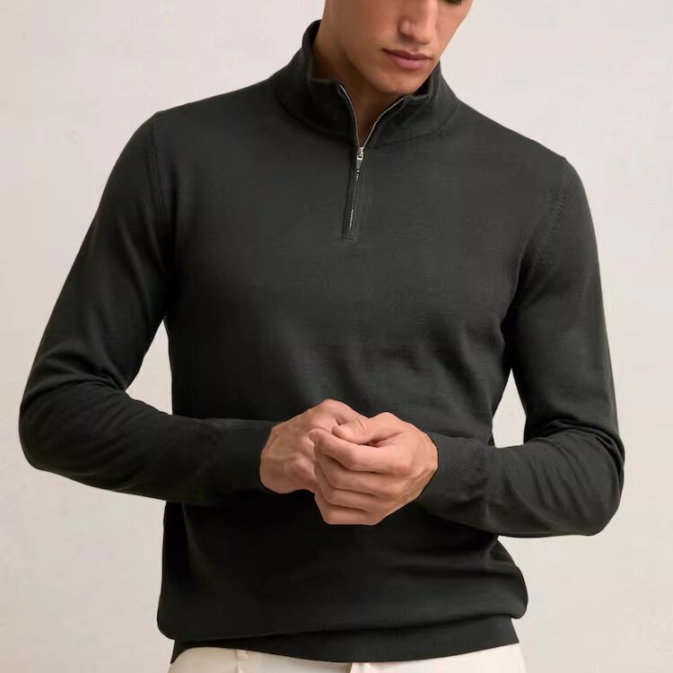 Merino Wool European and American Style Autumn and Winter Thin Zip-Up Half-Turtleneck Men's Knitwear 23394 Merino Wool European and American Style Autumn and Winter Thin Zip-Up Half-Turtleneck Men's Knitwear 23394