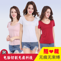 No trace short sleeve T-shirt female summer thin top simple slim size inside versatile round neck modal base shirt