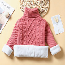 Male and female children knitted sweater pullover medium big child plus velvet thickened childrens base shirt spring and autumn warm winter high collar