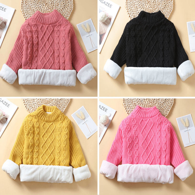 Girls sweater plus velvet thickening 2021 new autumn and winter children's middle-aged children's bottoming warm clothes men's low-neck pullover