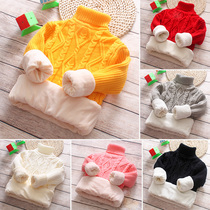 Male and female children knitted sweater pullover middle child plus velvet thickened childrens high collar base shirt 2020 autumn and winter New Tide