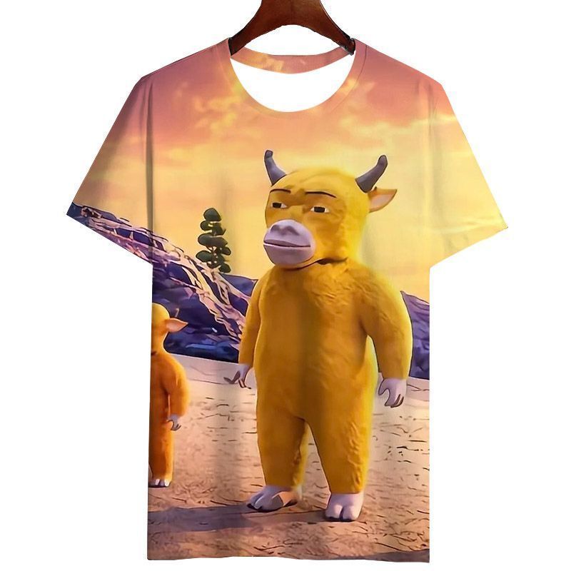 Niu Lai Domestic Animation Movie Merchandise Abstract Quirky T-Shirt 3D Print Little Bull Skylark Emoji Funny Short-Sleeve