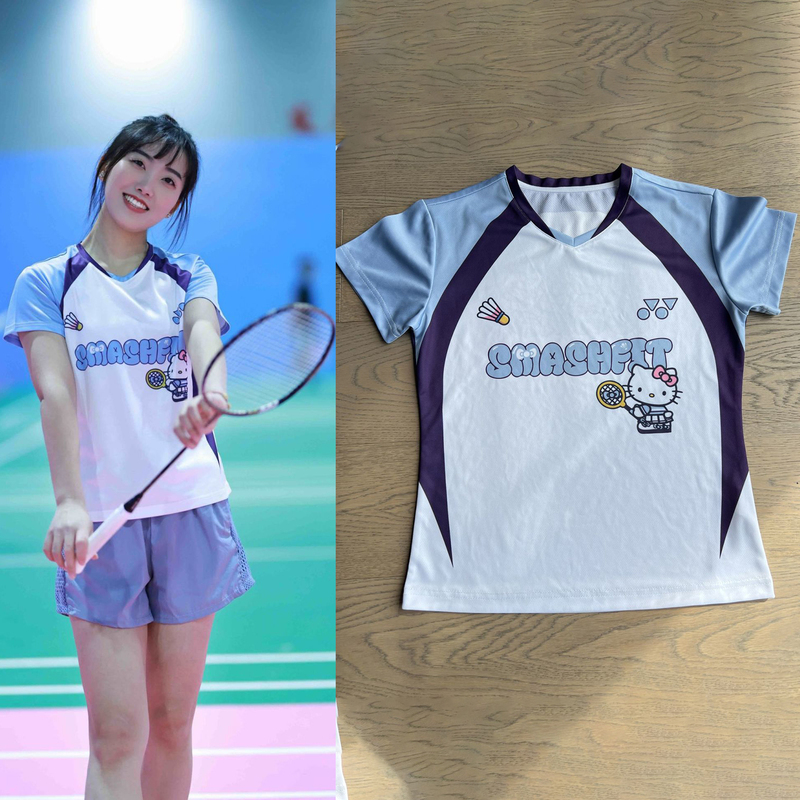 American Style New Summer Short-Sleeved Hello Kitty Cat Cartoon Cute Badminton Quick-Drying Training Top for Men and Women