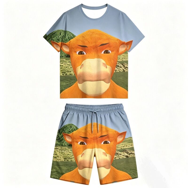 Cow-Themed Movie Merchandise 2026 New Abstract 3D Printed Short-Sleeve T-Shirt Top and Shorts Quirky Short-Sleeve Set Cow-Themed Movie Merchandise 2026 New Abstract 3D Printed Short-Sleeve T-Shirt Top and Shorts Quirky Short-Sleeve Set