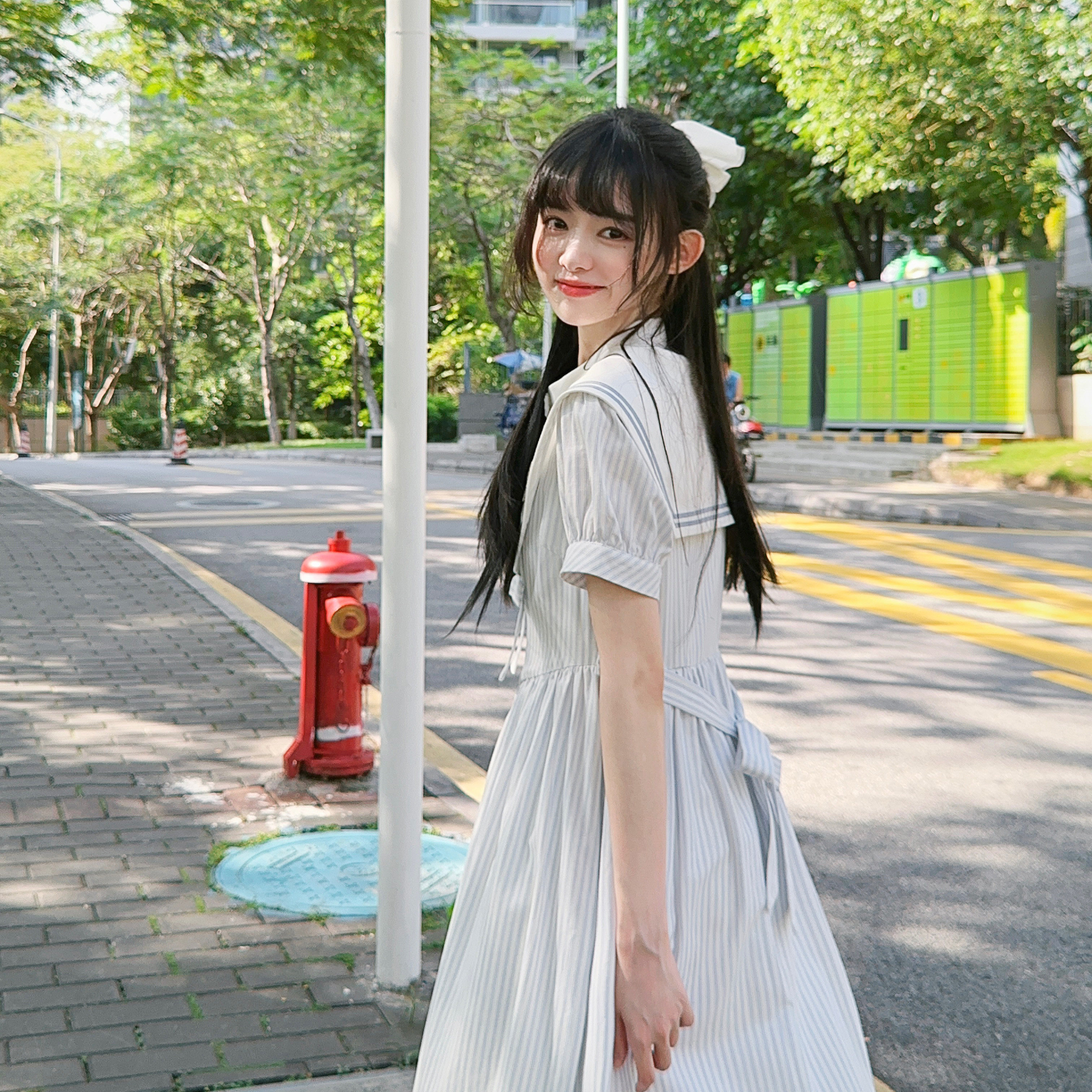 Summer and Wind Chime Coastline French Retro Academy Wind Waist JK Uniform Sweet Dress Summer Short Sleeves
