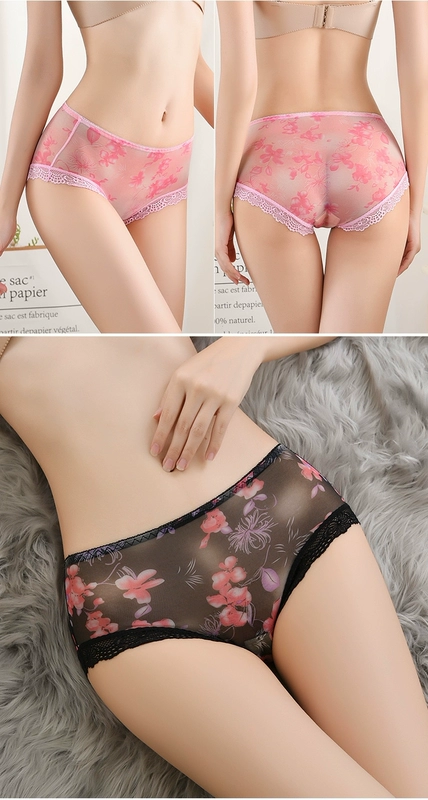 6 cặp đồ lót của phụ nữ không ngừng giữa eo sexy thoáng khí đồ lót phụ nữ ren lưới rỗng in băng lụa quần sịp - Võ sĩ quyền Anh