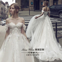 2021 new European and American big-name travel light wedding dress wedding word shoulder princess dream forest department shake sound with the same wedding dress